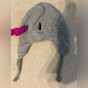 NEW Lands' End Sz gray Fleece Hat with flaps / tassels and bow